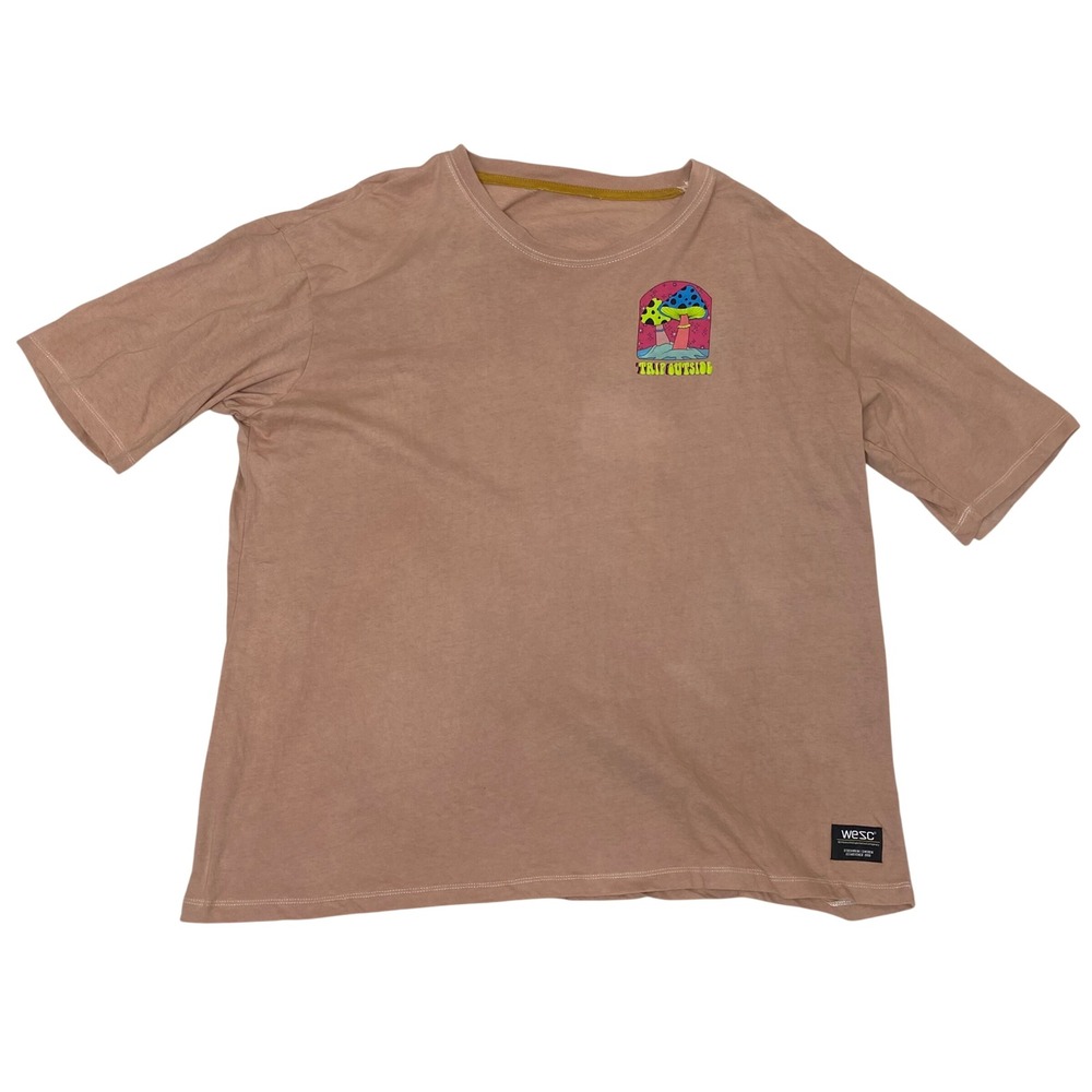 WeSC Trip Outside Mushroom Graphic T-Shirt Pink No Size Tag Approx XL Cotton